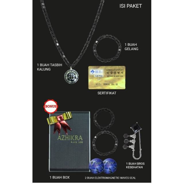 AZHIKRA Kalung Gelang Kesehatan Black Jade Batu Jade Hitam 100% Original Azzikra Adzikra