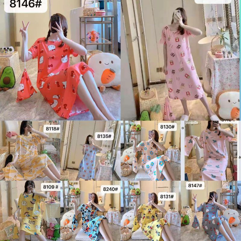 RULIF Baju tidur wanita / Daster wanita import spandek (free pouch serut)Funny