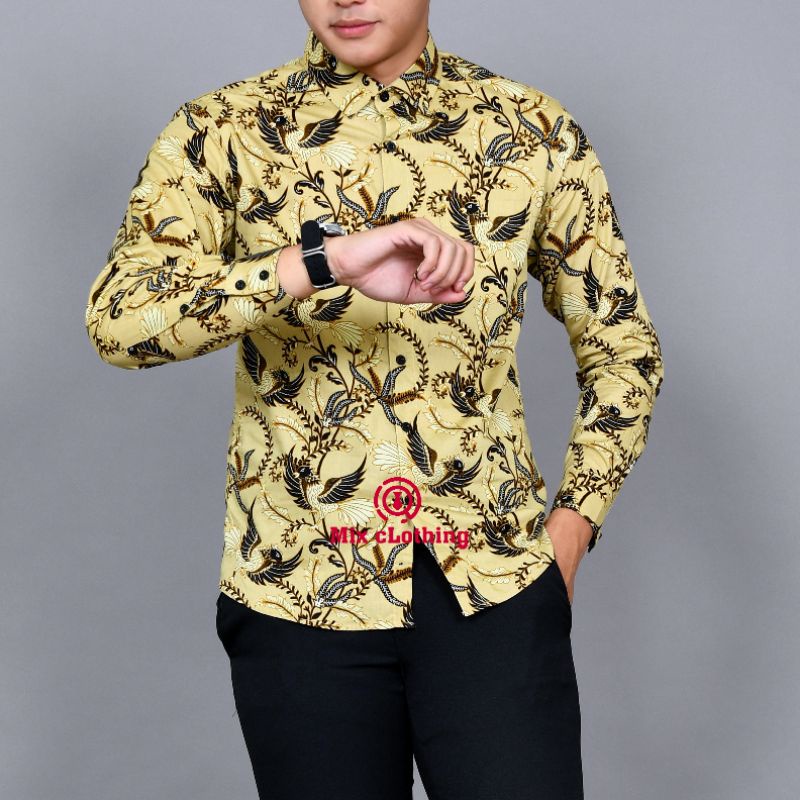 Baju Batik Pria Slimfit / Kemeja Batik Pria Lengan Panjang / Hem Distro Katun Print Batik LBL1674