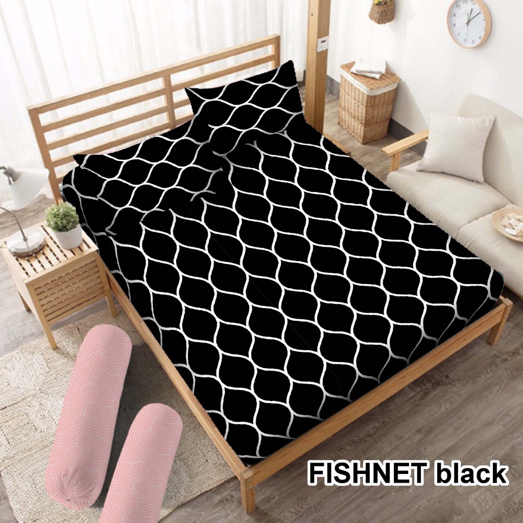 Sprei Homemade Korean Style Emely Peach, Seprai Aesthetic Kotak Hitam 160x200x20, Seprei Emely Gray 180x200 FREE 2 SARUNG BANTAL 1 SARUNG GULING