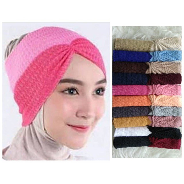 20 pcs Bandana Ciput rajut risty tagor kerut 2 warna two tone (CIPUT RISTY)