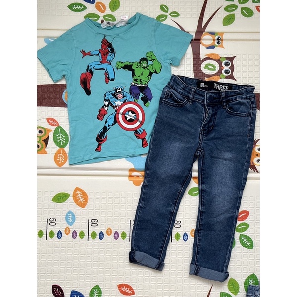 Preloved Set T-shirt H&M Marvel & Denim Jeans Cotton On Kids Boy 3-4y zara baby next