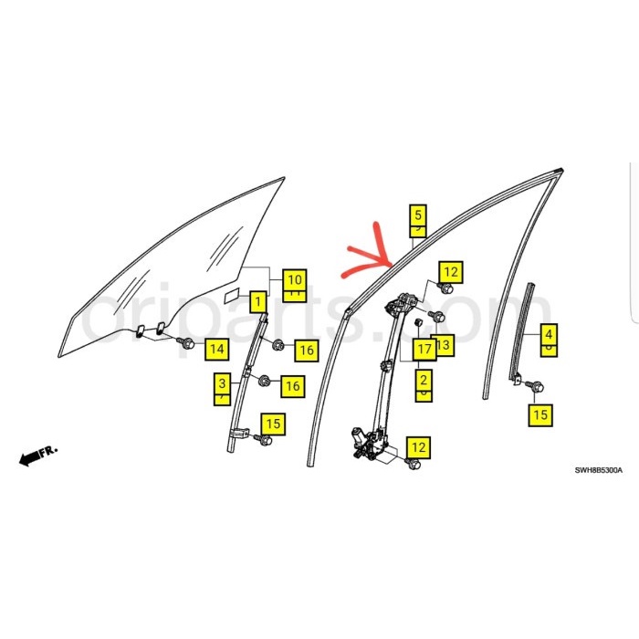 Karet Runchannel Kaca Pintu Honda Crv Gen 3 2007-2012