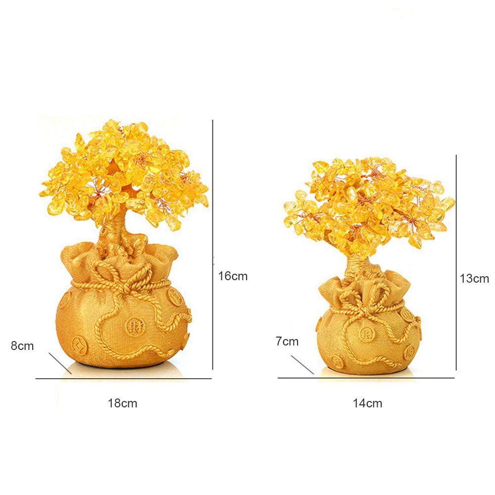 【 ELEGANT 】 Pohon Uang Kristal Kuning Miniatur Alami Patung Feng Shui Gaya Bonsai Dekorasi Kerajinan