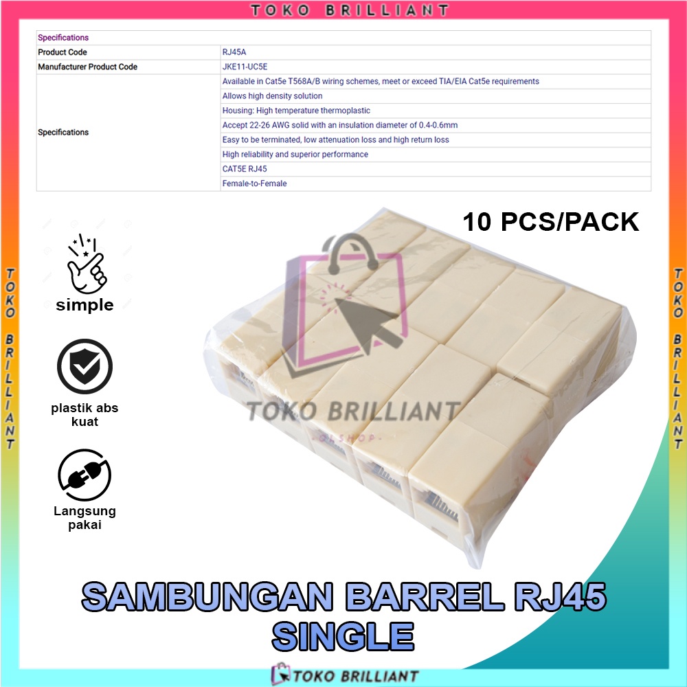 BAREL RJ45 / BARREL CONNECTOR RJ45 COUPLER FEMALE TO FEMALE 10PCS