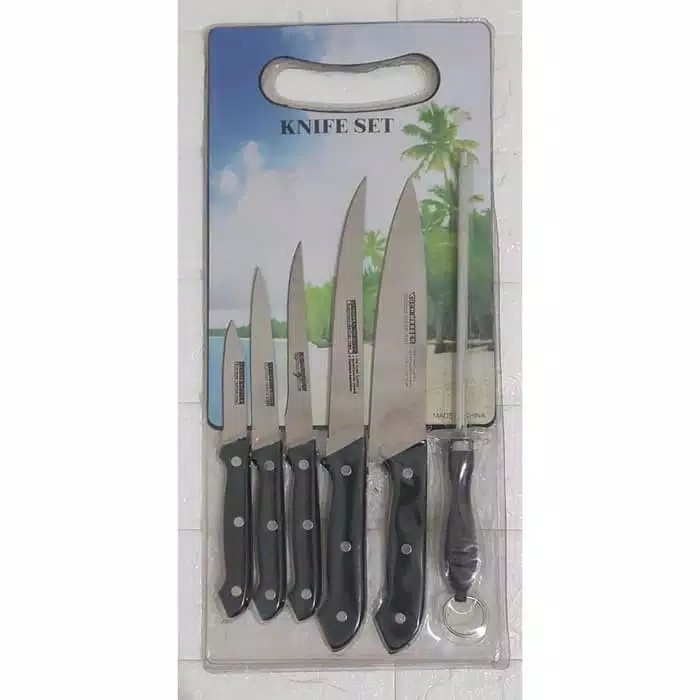 -[LP-J3] Pisau Set dapur 7in1 Dengan Talenan serbaguna multifungsi