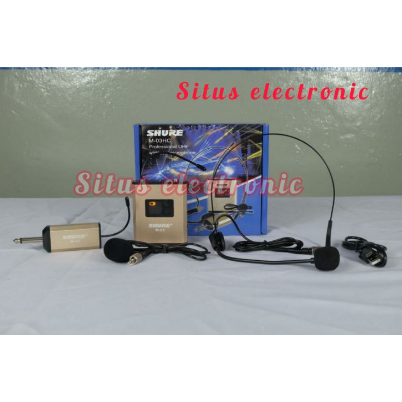 Mic shure M-03 HC microphone wireless UHF mic jepit +headaet.suara sensitif cocok
