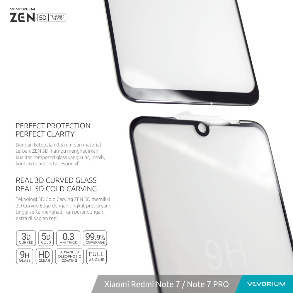 VEVORIUM ZEN 5D Xiaomi Redmi Note 7 Pro Note7 3D Full Tempered Glass Anti Gores Kaca