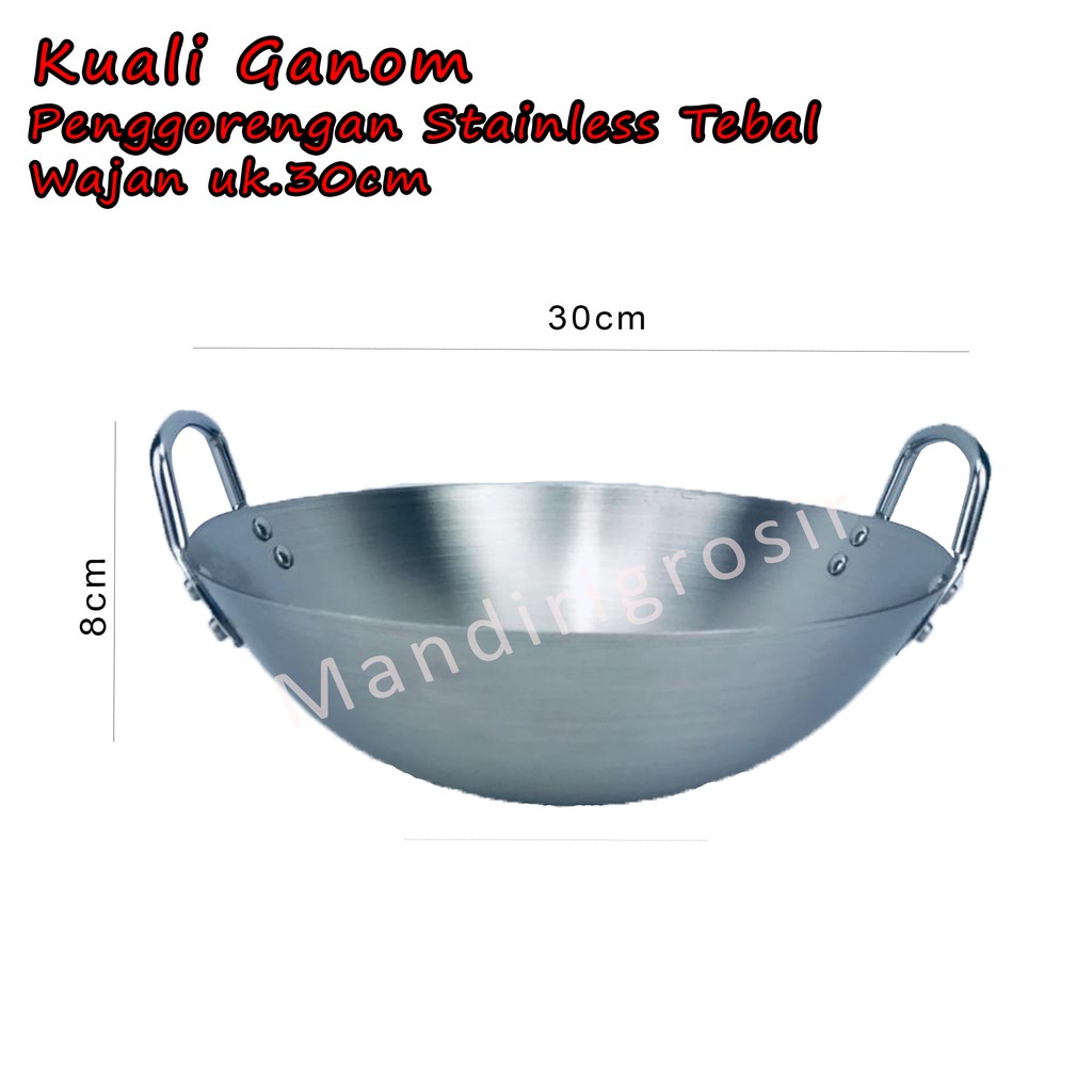 Wajan *Kuali Ganom * Penggorengan Stainless Tebal * 30cm