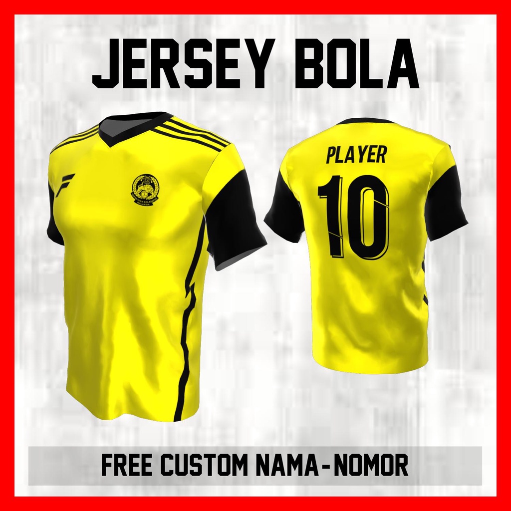 Kaos Bola Jersey Malaysia Timnas Negara Garis Bahu Baju Custom Nama dan Nomor Punggung - 399