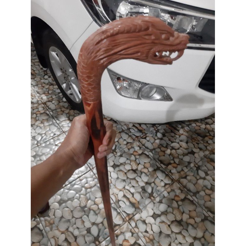 Tongkat jalan kayu stigi ukir naga perkasa