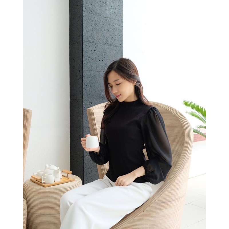 N-0034 Top Korea Tangan Chiffon Leher Tinggi