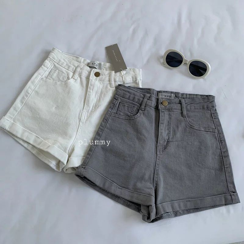 Celana Hot Pants Jeans Wanita High Waist Celana Pendek HW Light Grey Dan Snow Hitam