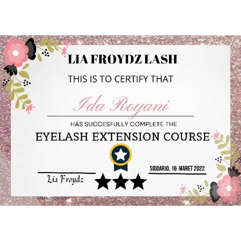 CERTIFICATE EYELASH EXTENSION, LASH LIFT, SULAM ALIS, FACIAL, BB GLOW, DLL