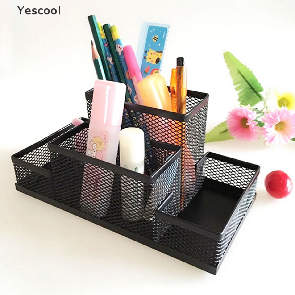 Yescool Metal Mesh Home Office Pen Pencils Holder Desk Stationery Storage Organizer Box， .