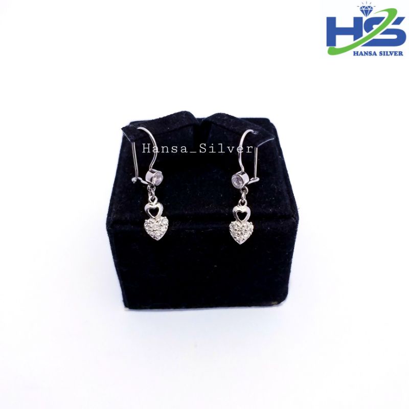 Anting Perak Asli Silver 925 Lapis Emas Putih Model Agogo Love - Anting Wanita Anti Karat