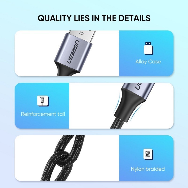 UGREEN Kabel Charger USB To Type C Cable Data Fast Charging 3A Samsung Oppo Vivo US288