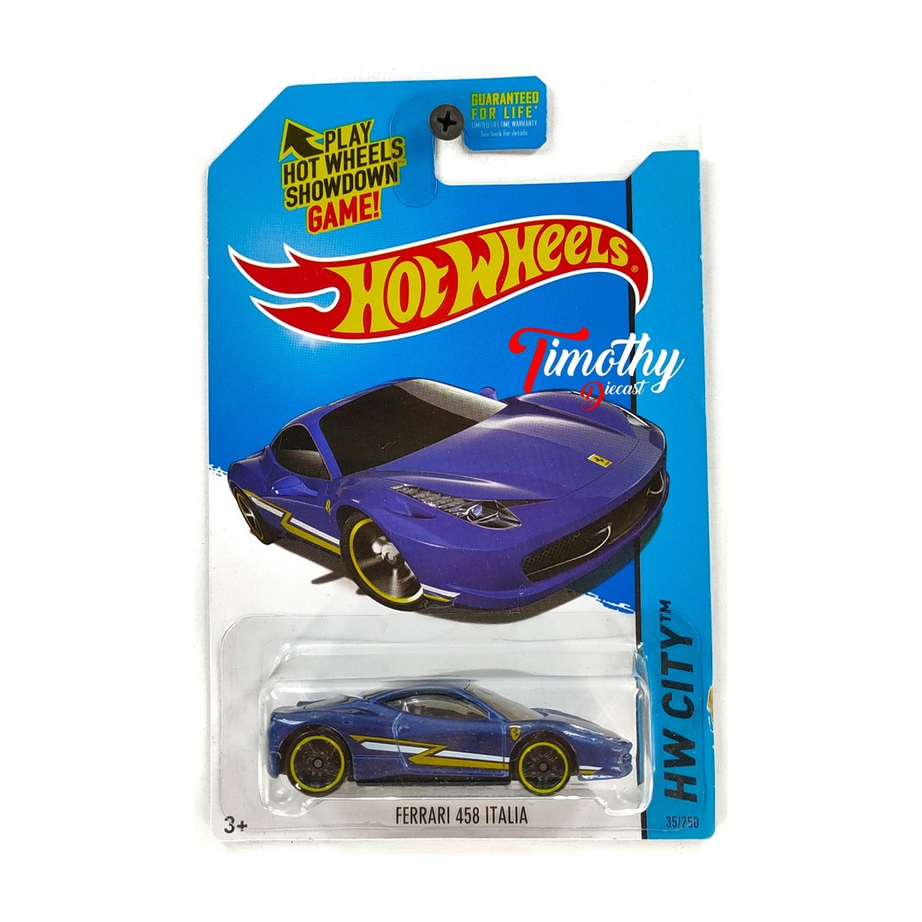 Hot Wheels Ferrari 458 Italia Biru US Card Timothy Diecast