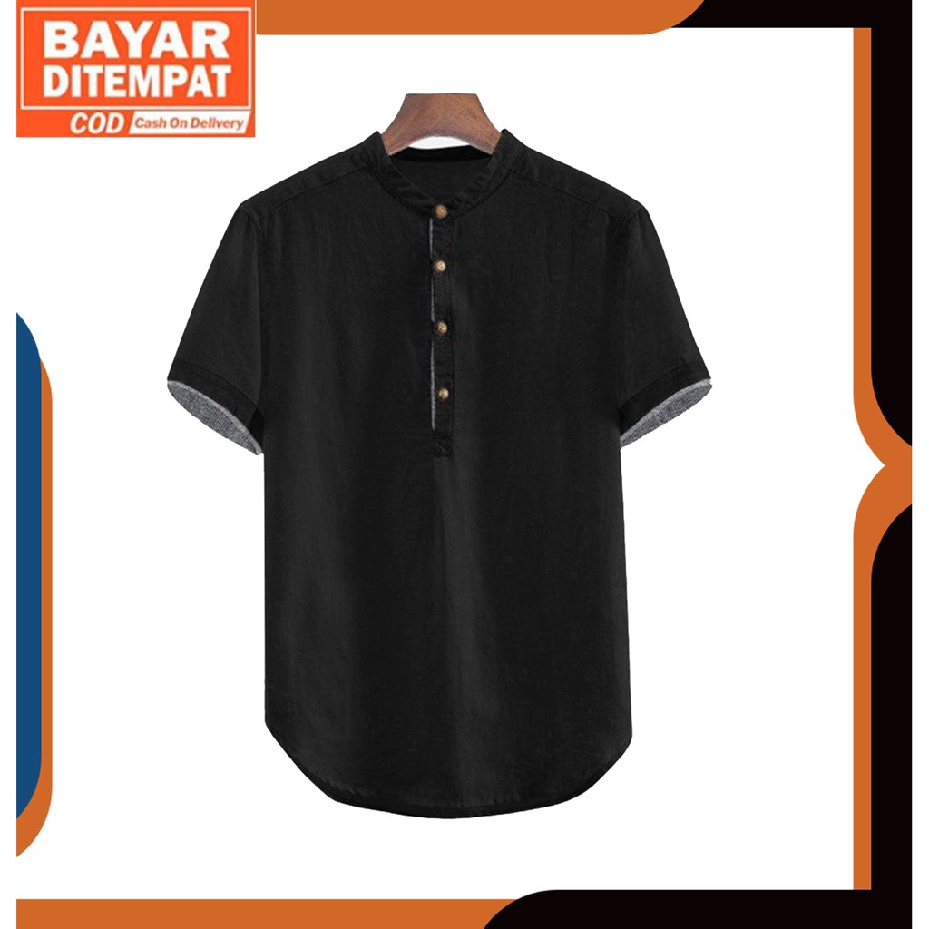 Baju Koko  Hanafi Hitam Polos Lengan Pendek Aware Muslim Baju Koko Pria jeans pria lengan panjang pa