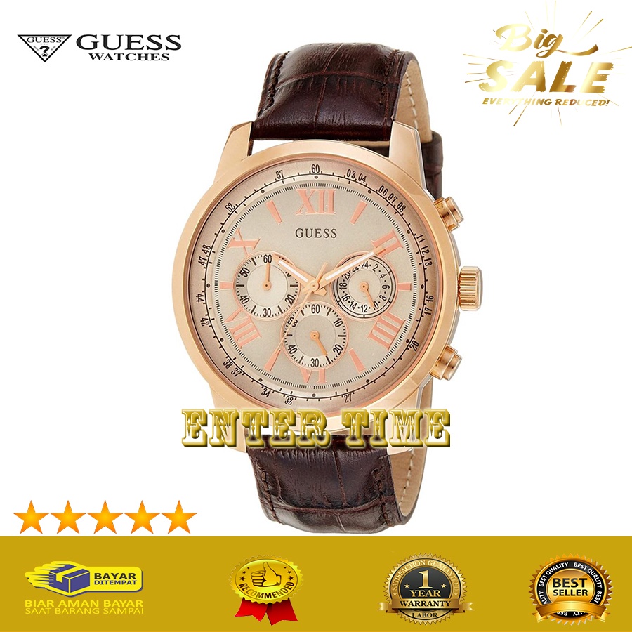 FLASH SALE  JAM TANGAN PRIA KEREN TERBARU MERK GUESS W0380G4 LEATHER STRAP JAM TANGAN PRIA BRANDED B