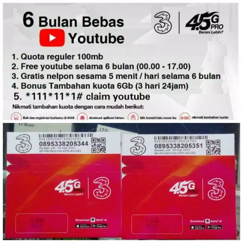PERDANA TRI UNLIMITED YOUTUBE 6 BULAN (SIM CARD NANO)