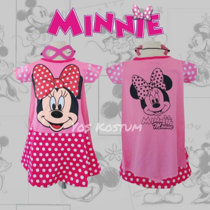 Kostum Anak Minnie Mouse Pink Dress Baju Karakter Perempuan Ulang Tahun Cewek