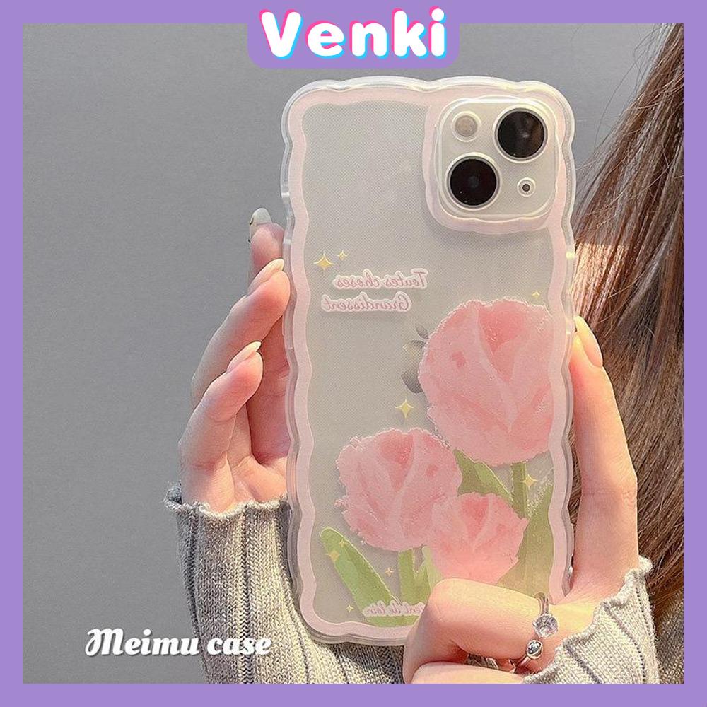 iPhone Case Silicone Soft Case Clear Case Wave Airbag Shockproof Camera Cover Protection Pink Flower Compatible For iPhone 11 iPhone 13 Pro Max iPhone 12 Pro Max iPhone 7 Plus xr