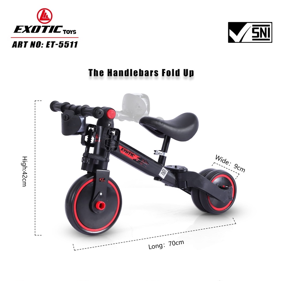 Sepeda Keseimbangan Balance Bike 4 in 1. New Exotic ET-709 (Ada Dorongan), Exotic ET-5511 (Ada Music Dan Lampu), Aviator AT-7905 Stang bisa dilipat