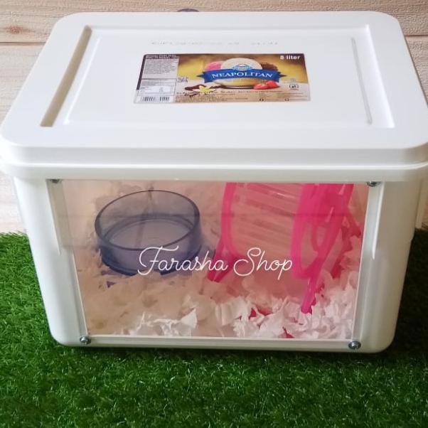 Kandang Hamster Box Es Krim Modif Acrylic + Jeruji - Tutup Polos