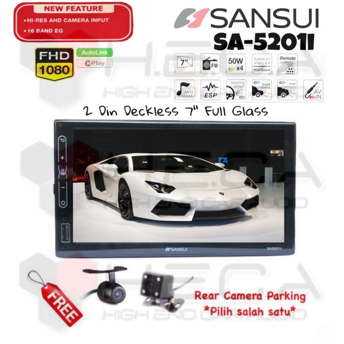 SANSUI SA-5201i Deckless SA5201i Mirrorlink Head Unit Tape Double din Audio Mobil + Kamera Mundur