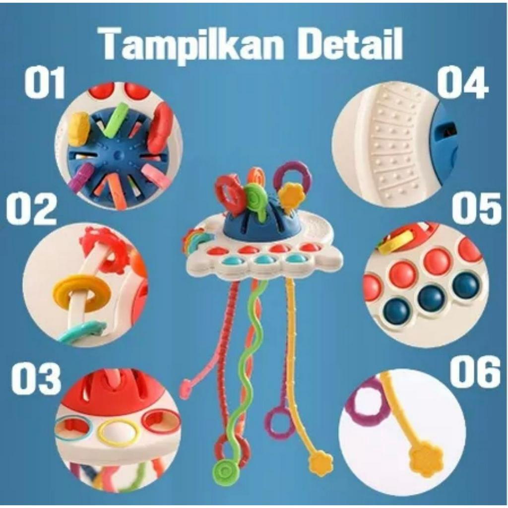 Mainan Teether Bayi Tarik Panjang Mainan Gigitan Bahan Silikon Bentuk Gurita BPA Free