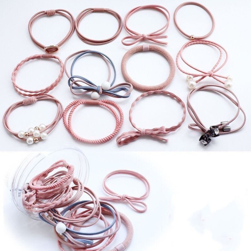 Ikat Rambut 12 in 1 Fashion Wanita / Accesories Rambut Import / Ikat Rambut Murah-Pink