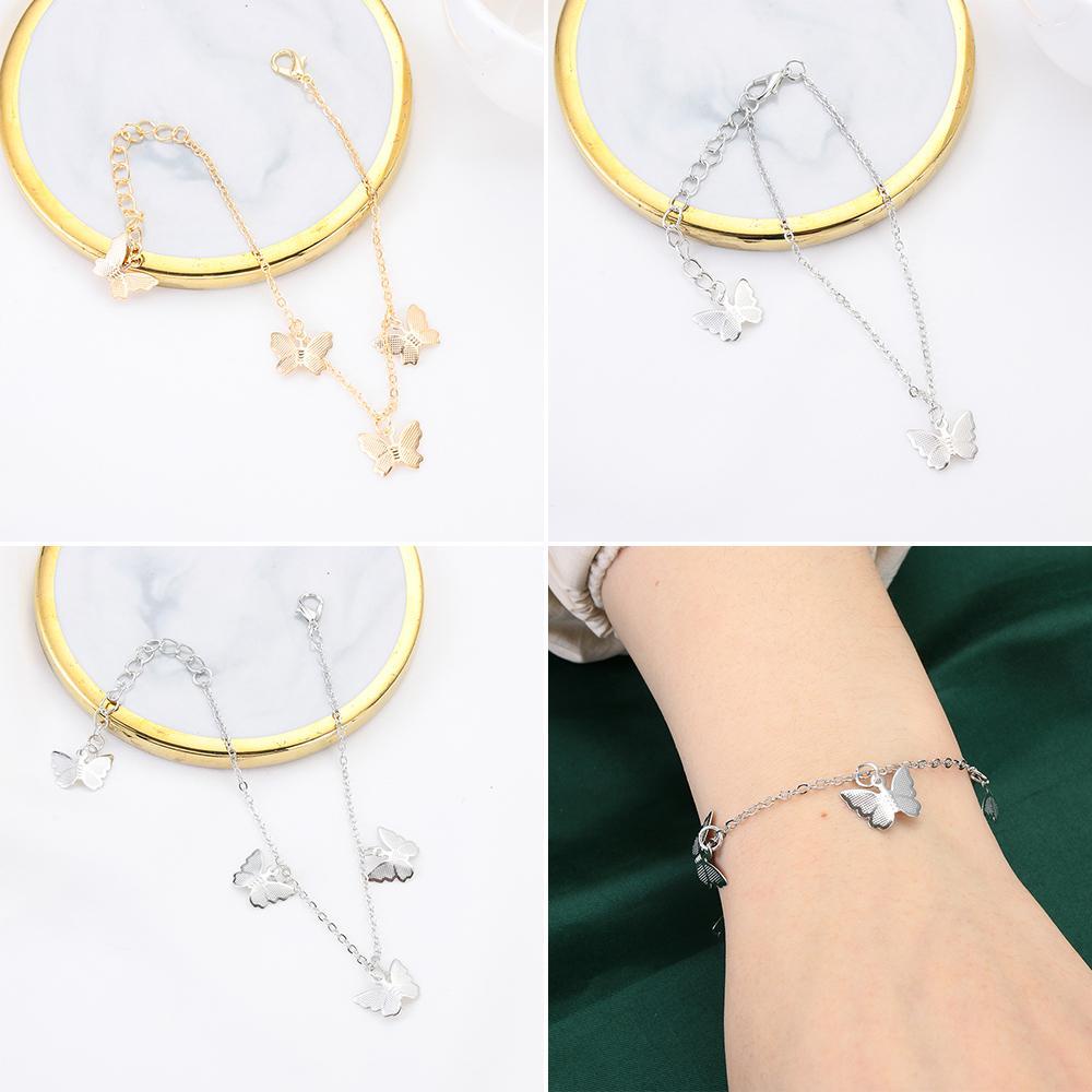 Gelang Kaki Rantai Desain Bunga Butterfly Warna Emas Silver Gaya Bohemian