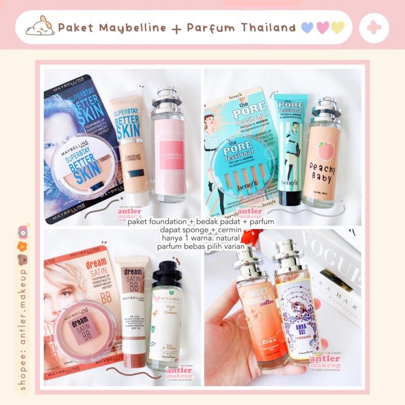Paket Maybelline Foundation + Bedak Padat + Parfum Thailand
