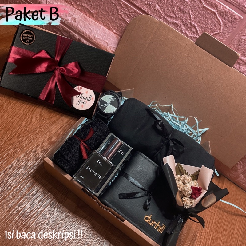 Paket B Komplit Kado Gift Box Hampers Cowok Pria Hadiah Ulang Tahun Wisuda Pacar Sahabat Keluarga