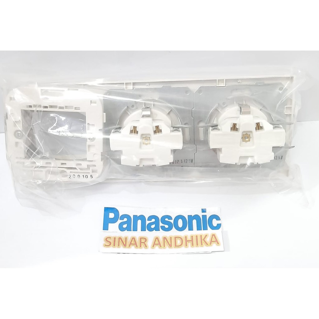 STOP KONTAK DOUBLE (CP) + FRAME SAKLAR PUTIH STYLE E PANASONIC WESJP 11223W