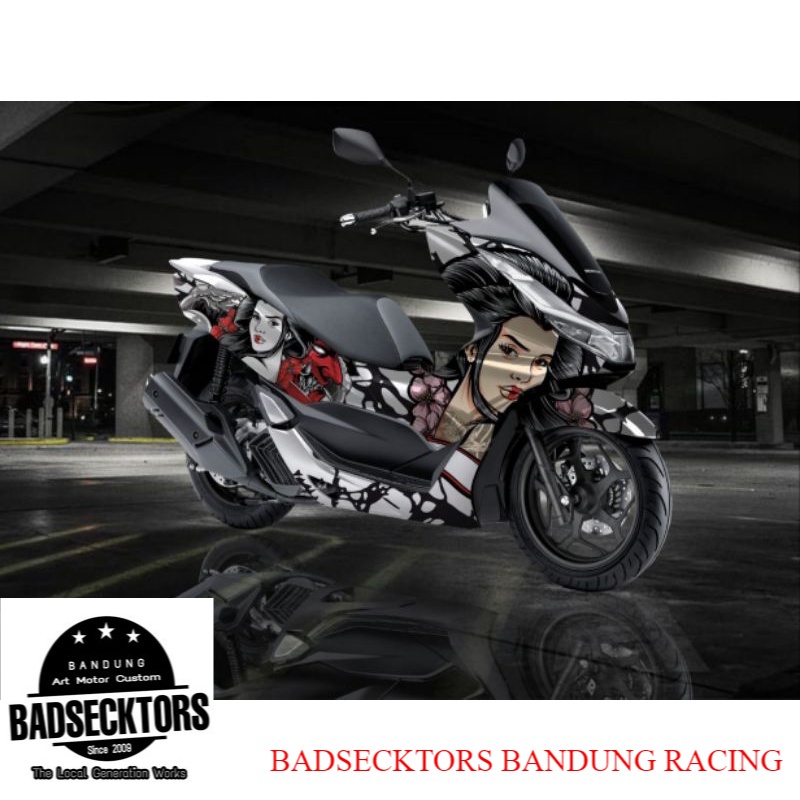 STICKER DECAL HONDA PCX 160 SAMURAI GIRL SILVER GRADIEN keren