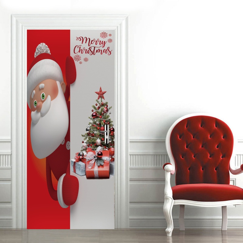 Zzz 2pcs / set Stiker Dinding / Pintu / Kulkas Motif Pohon Natal / Santa Claus Untuk Dekorasi Rumah