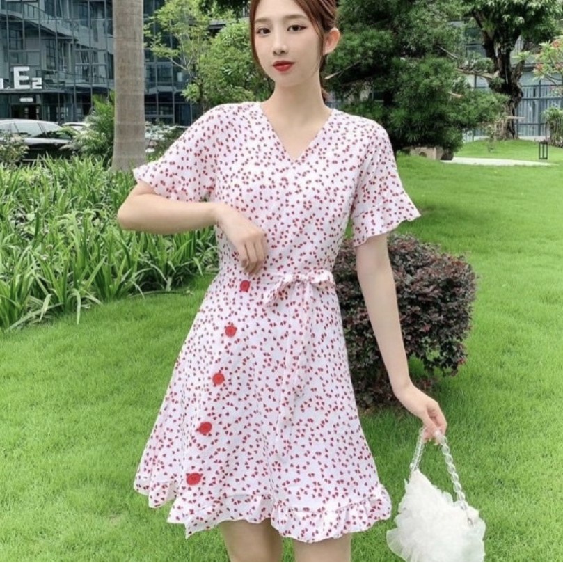 MIDI DRESS RED CASUAL KOREAN STYLE IMPORT PREMIUM NEW ARRIVAL ALL SIZE