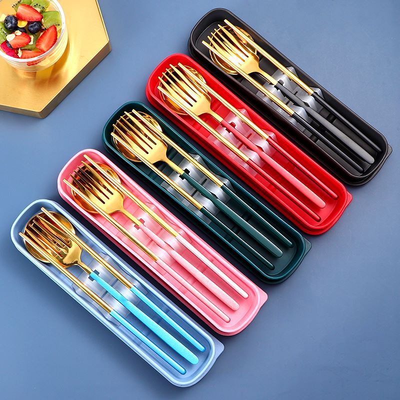 Set Alat Makan Korea Stainless Steel Tebal / Sendok Korea Set Gold / Sendok Garpu Sumpit Makan Korea