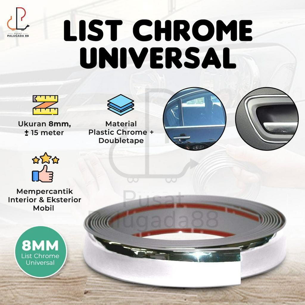 List chrome moulding strip silver jendela bumper lis pintu mobil 8mm