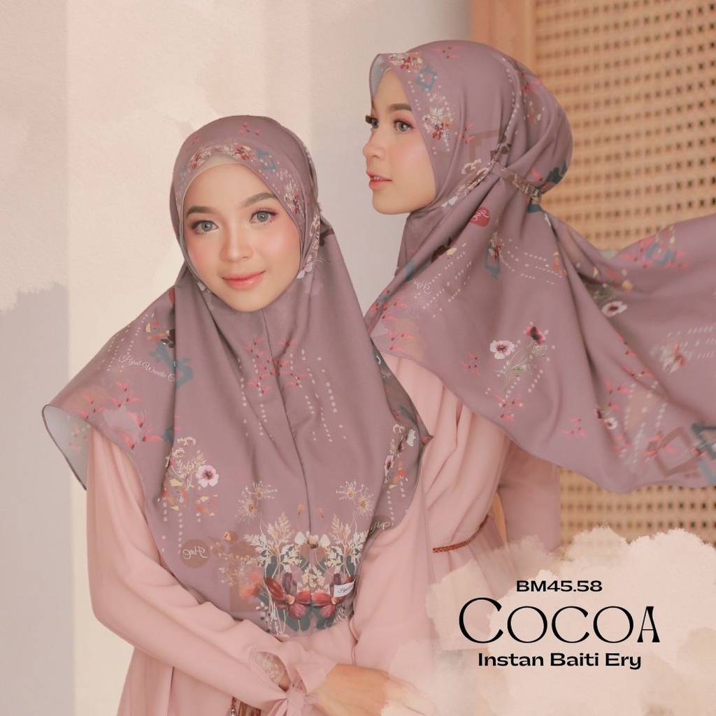 Hijabwanitacantik - Instan Baiti Ery BM45.58 COCOA | Hijab Instan Bergo | Jilbab Instan Motif Printing Premium