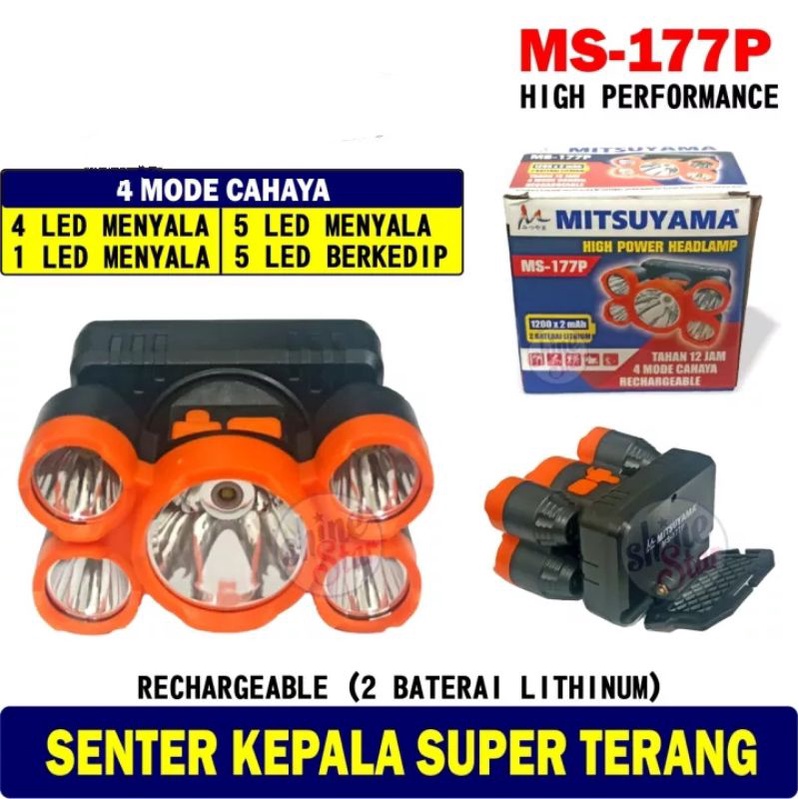 Senter kepala MITSUYAMA MS-177P 4 Mode 5LED High Power Headlamp