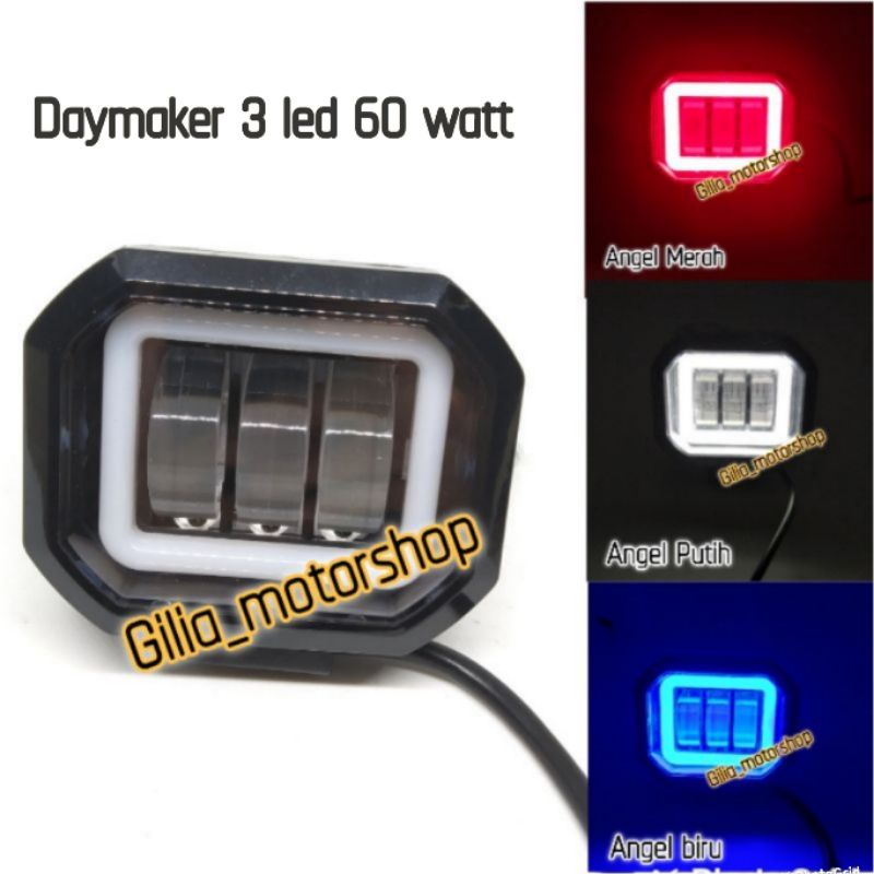 Lampu Sorot 3 LED 60watt Kotak Daymaker 3 LED 60watt S2344 Angel Eye 4D Lens Sorot Motor