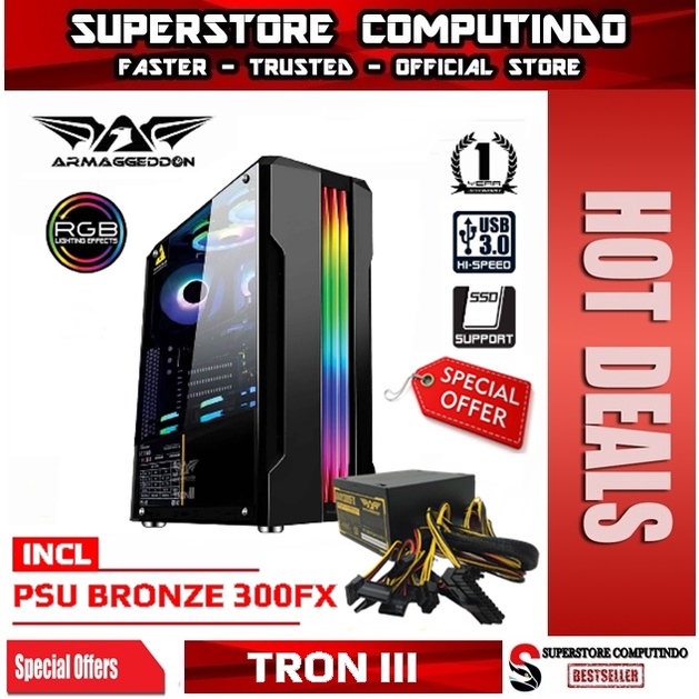 Armaggeddon Tron III - ATX Gaming Case Tempered Glass - CASING+PSU 300