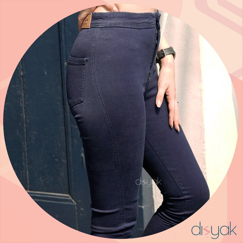 DISYAK - HIGHWAIST Blue Black Premium Soft Jeans Strecth 7003-9003