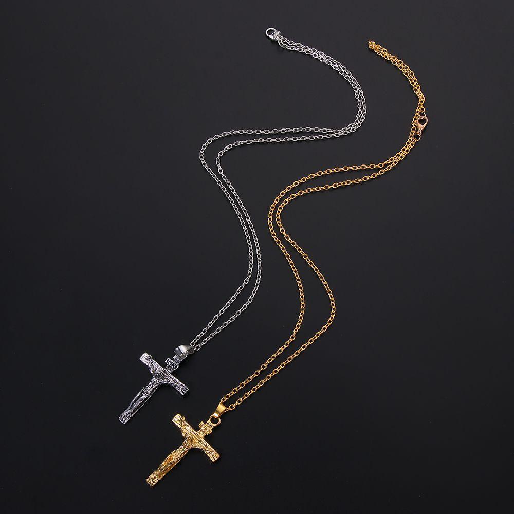 Kalung Rantai Liontin Salib Yesus Ala Rock / Gothic / Vintage Warna Silver Untuk Wanita