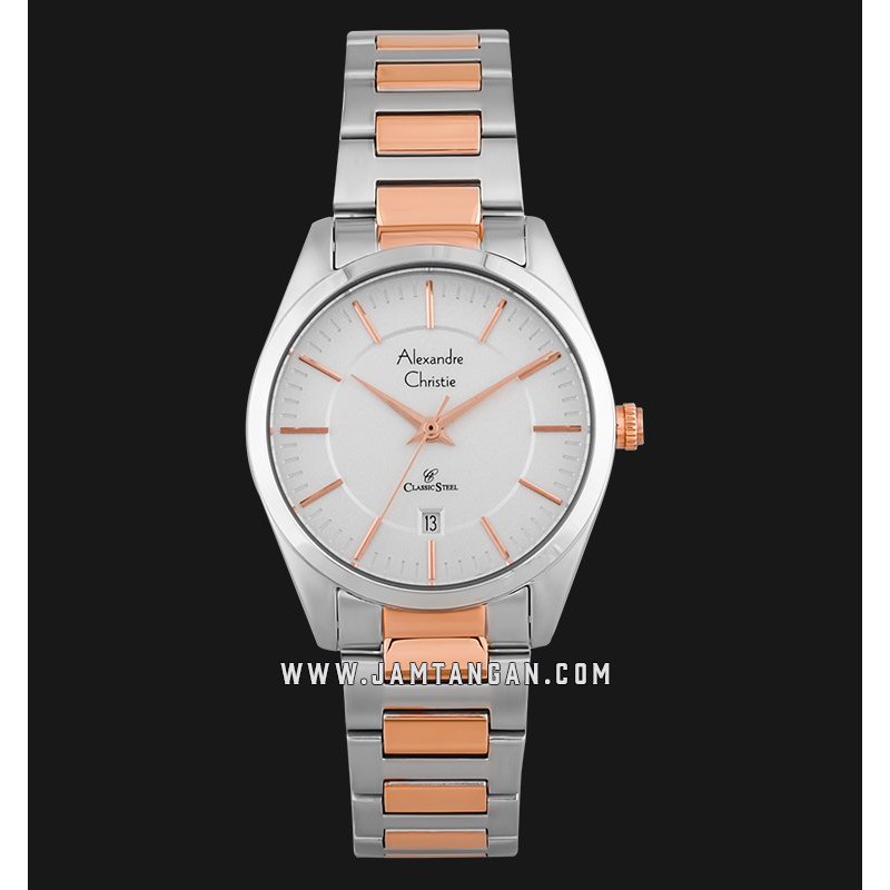 Alexandre Christie AC 8579 LD BTRSL Classic Steel Ladies White Dial Dual Tone Stainless Steel