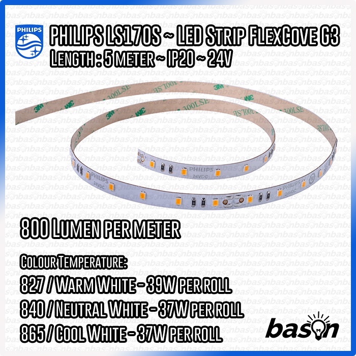 PHILIPS LS170S 800lm IP20 5Meter 24V 827 / 840 - LED Strip FlexCove G3