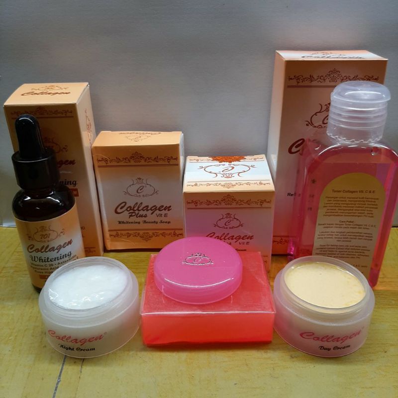 (PER SET) Paket Cream Collagen Complit 5IN1 ( Cream siang + malam,toner,serum,sabun) /  PAKET LENGKAP CREAM COLAGEN 4IN1 ORIGINAL